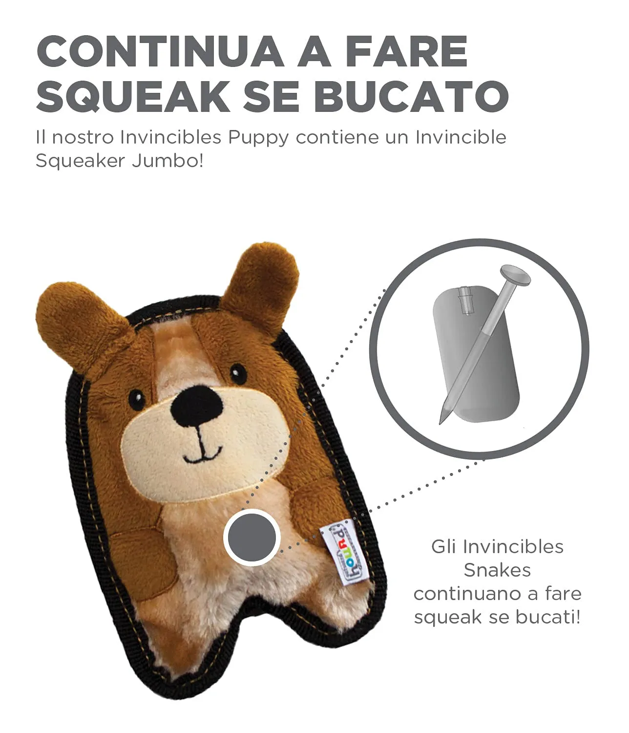 Outward Hound Invincibles Mini - gioco felpato a forma di cucciolo - per cani - marrone - XS - immagine 2