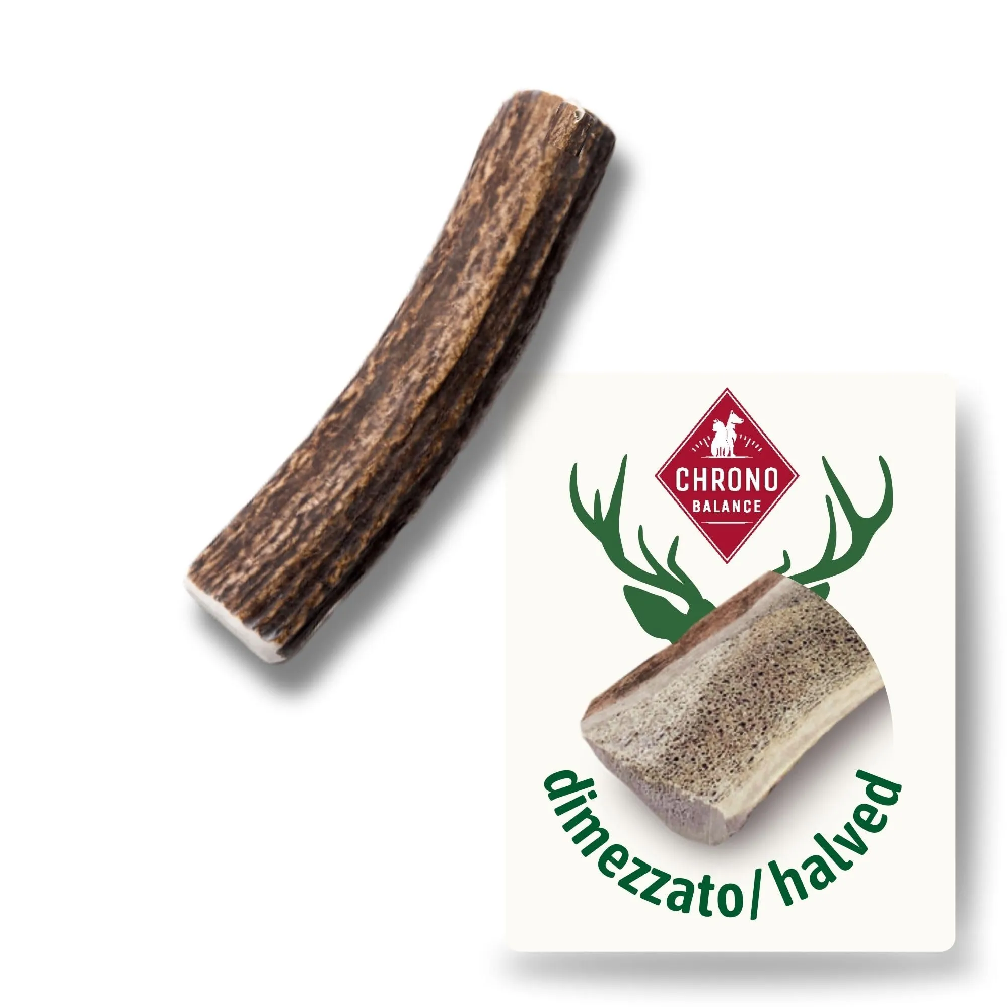 ChronoBalance-S Corno di Cervo per Cani, Confezione da 1, Dimezzato, 100% Naturale, Osso di Cervo, Cura Dentale, Giocattolo per Cani, Senza Sostanze Chimiche, Lunga Durata - immagine 1