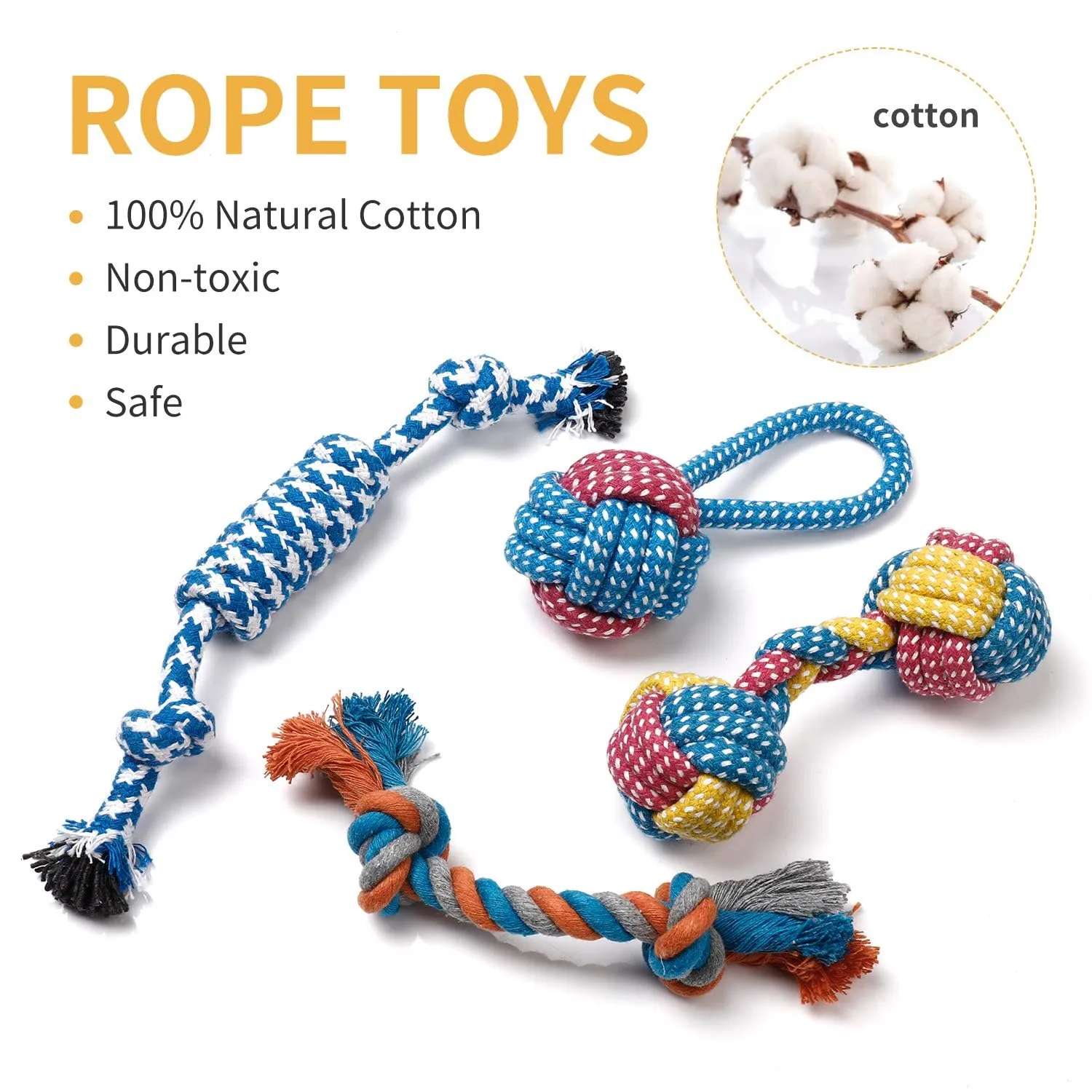 Toozey Giochi per Cani, Set di 7 Giocattoli per Cuccioli, Giocattoli Intelligenti da Masticare e Corda per Cani Durevole e Squillante, Cotone Naturale, Allevia Lo Stress e la Noia - immagine 2