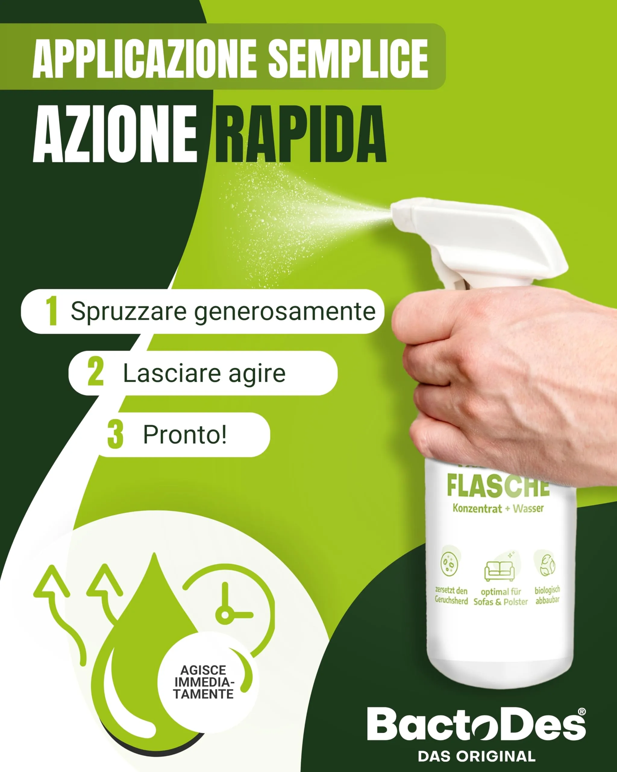 BactoDes - Animal Ready neutralizzatore odori animali domestici bottiglia spray da 500 ml - Detergente enzimatico per urina di gatti & cani, effetto bio-microbico - Eliminaodori per odori sgradevoli - immagine 3
