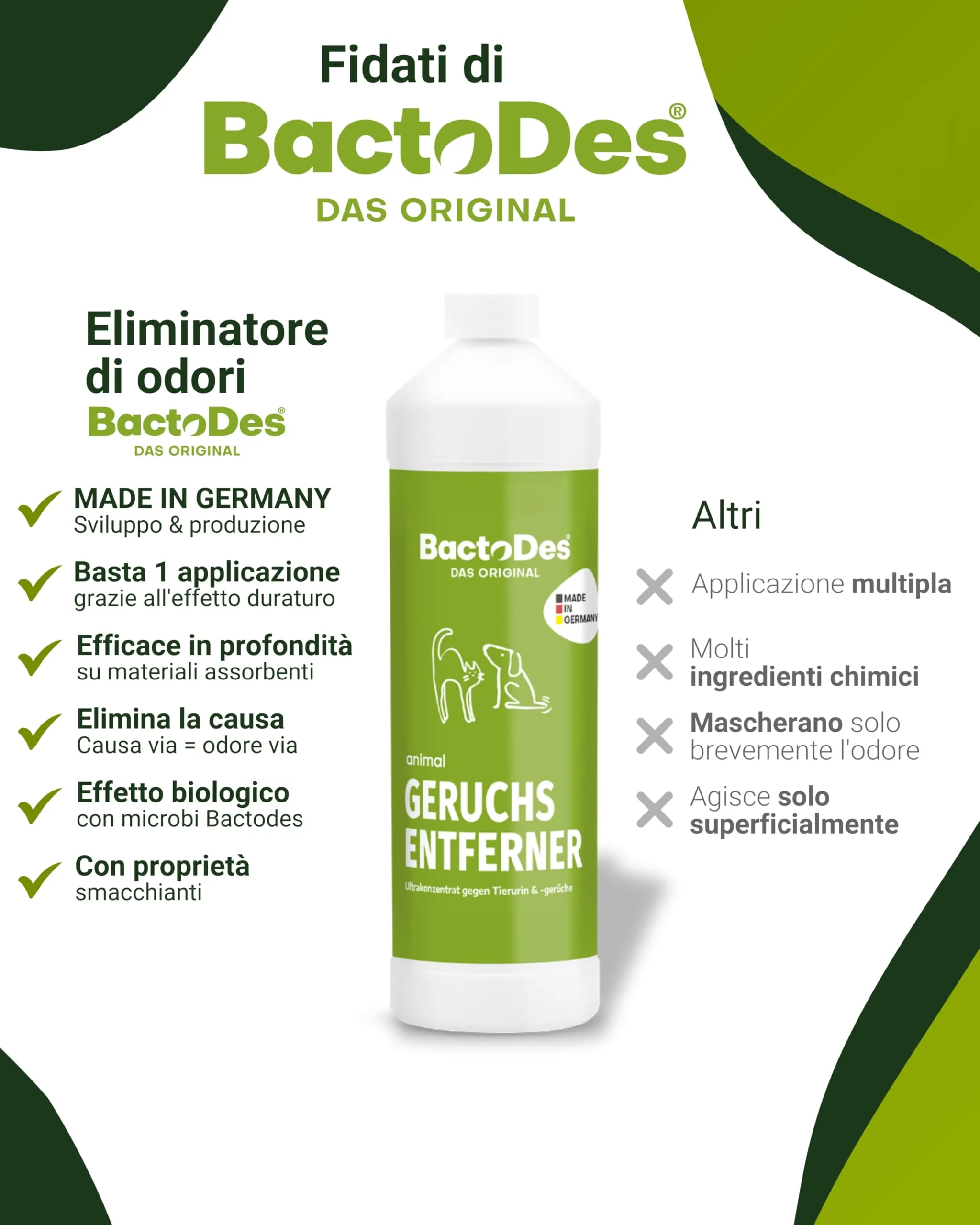 BactoDes - Animal Ready neutralizzatore odori animali domestici bottiglia spray da 500 ml - Detergente enzimatico per urina di gatti & cani, effetto bio-microbico - Eliminaodori per odori sgradevoli - immagine 4