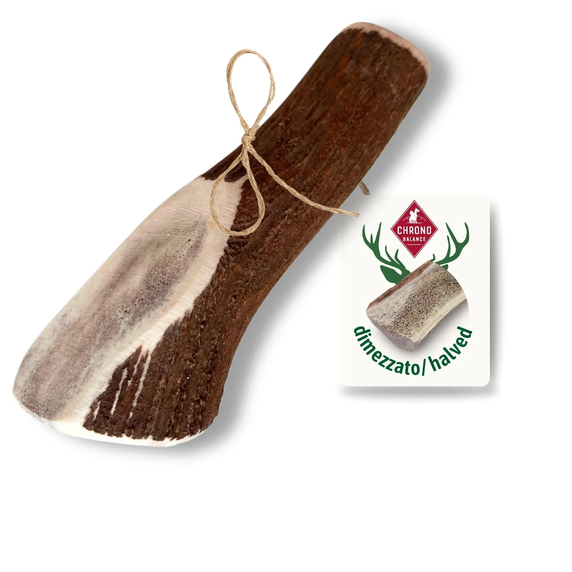ChronoBalance-XXL Corno di Cervo per Cani, Confezione da 1, Dimezzato, 100% Naturale, Osso di Cervo, Cura Dentale, Giocattolo per Cani, Senza Sostanze Chimiche, Lunga Durata - immagine 1