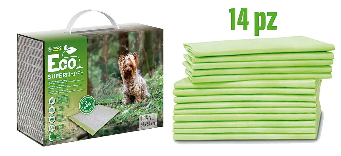 Croci Super Nappy Eco - Tappetini Igienici per Cani 57X54 cm 14 Pezzi, Ecologici - Traverse Cani e Animali Domestici, per Pipi Cane e Gatto Ultra Assorbenti e Biodegradabili - immagine 2