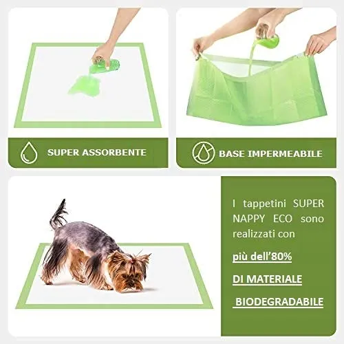 Croci Super Nappy Eco - Tappetini Igienici per Cani 57X54 cm 14 Pezzi, Ecologici - Traverse Cani e Animali Domestici, per Pipi Cane e Gatto Ultra Assorbenti e Biodegradabili - immagine 5