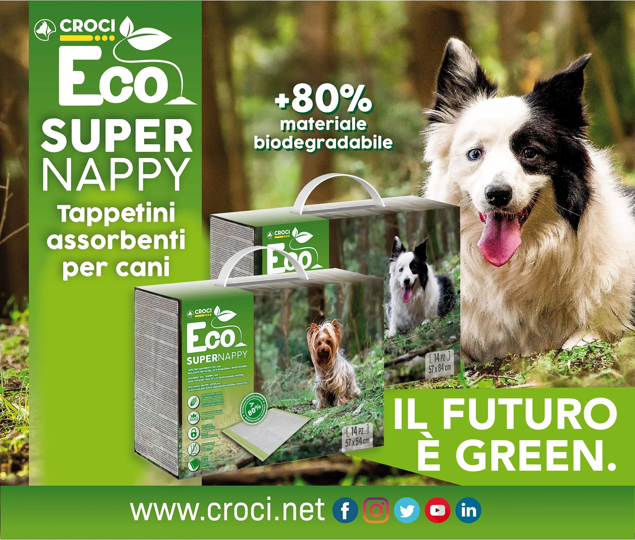 Croci Super Nappy Eco - Tappetini Igienici per Cani 57X54 cm 14 Pezzi, Ecologici - Traverse Cani e Animali Domestici, per Pipi Cane e Gatto Ultra Assorbenti e Biodegradabili - immagine 6
