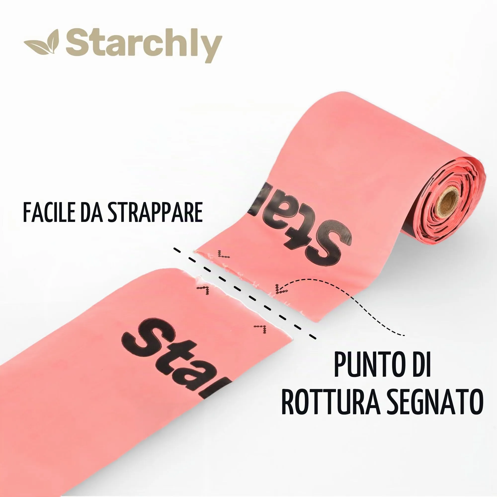 Starchly Sacchetti per cacca compostabili per rifiuti di cani ecologici a prova di perdite, 120 sacchetti (8 rotoli da 15), rosa, sacchetti cane, sacchetti cane cacca biodegradabili - immagine 6