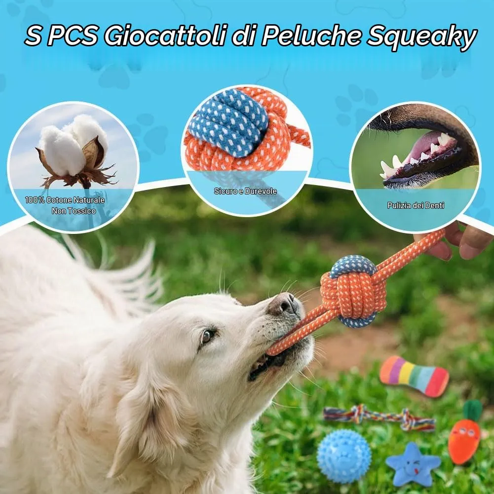 AMFUN Giochi per Cani Piccoli, Giocattoli da Masticare per Cuccioli, Confezione da 7 Giocattoli di Lusso per Dentizione di Cani di Piccola, Cotone Naturale e Non Tossico - immagine 5
