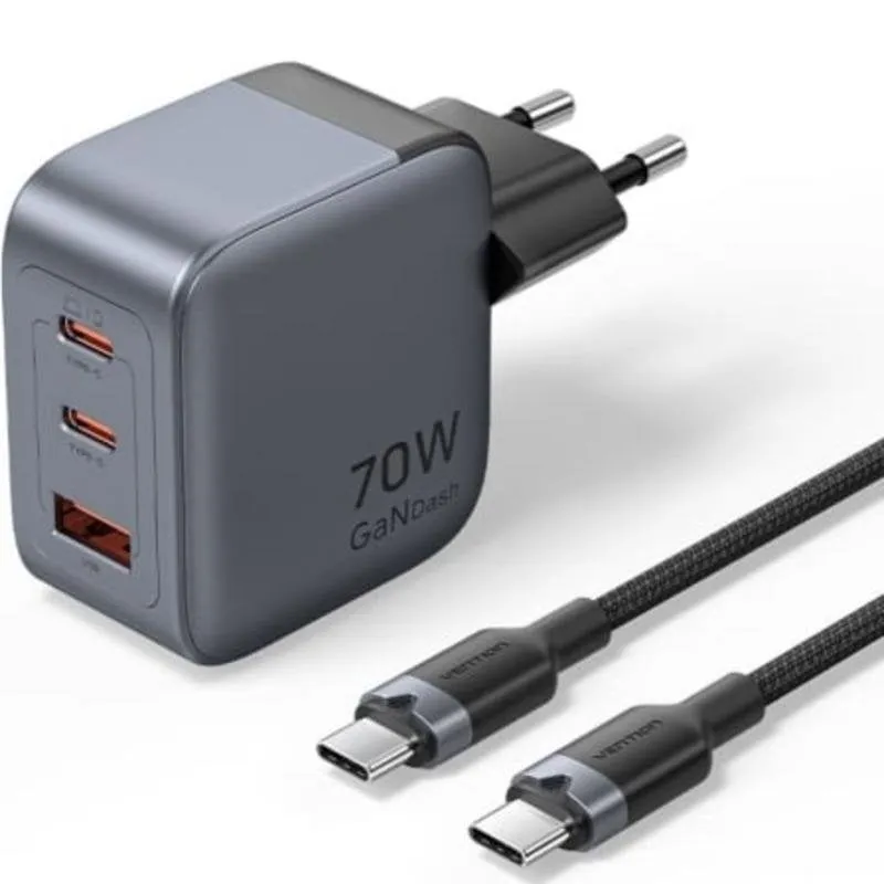 Caricatore a muro GaN Vention TZ-FEX-EU 3 porte USB-C e USB-A 70W - immagine 1