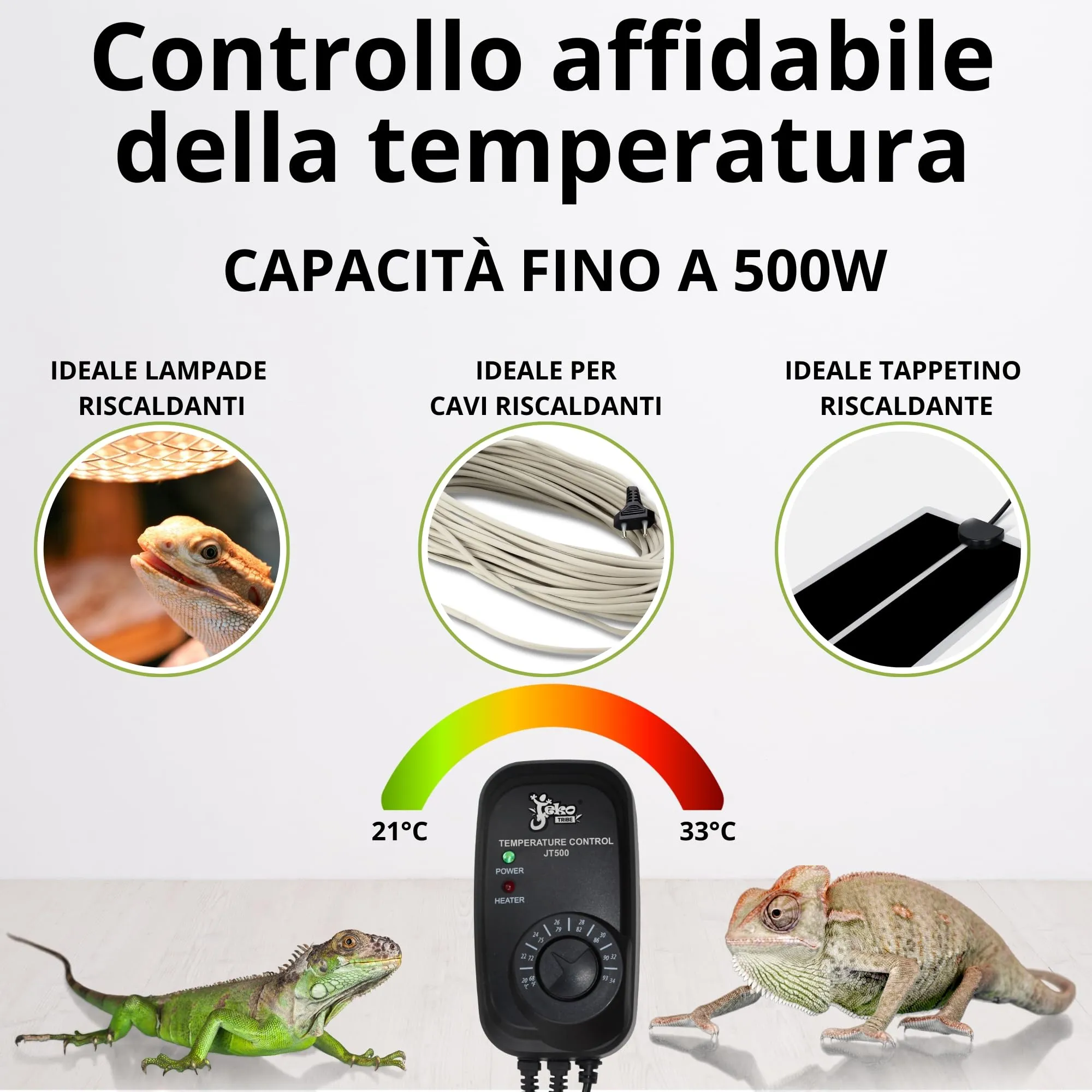 Termoregolatore con sonda termostato Analogico per Serpenti Tartarughe Lucertole Gechi Altri Rettili Regolabile tra 21°C e 33°C Max 500w Ideale con Tappetini Lampade Cavi Riscaldanti Pet Tribe - immagine 2