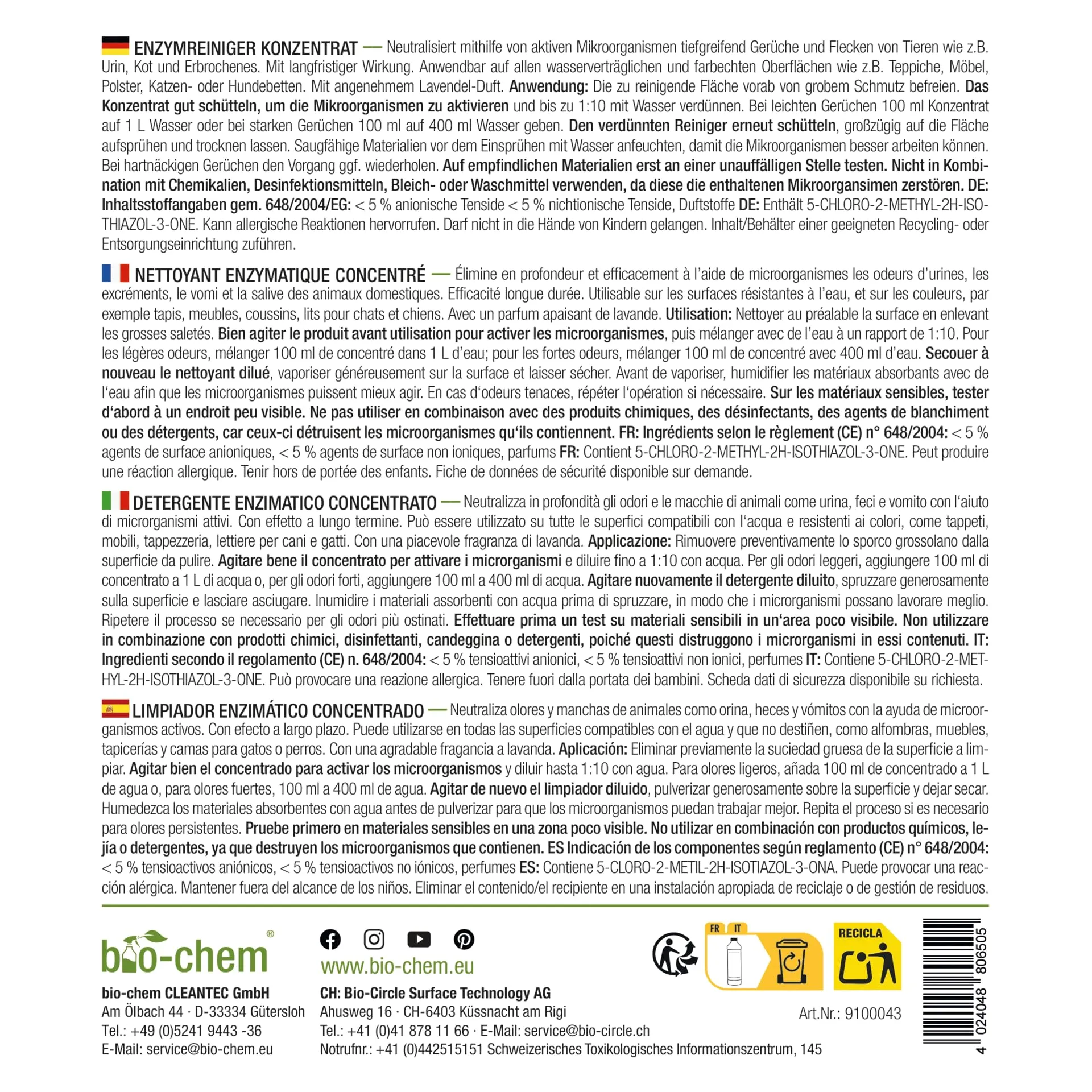 bio-chem Detergente enzimatico 1L per gli odori degli animali - immagine 10