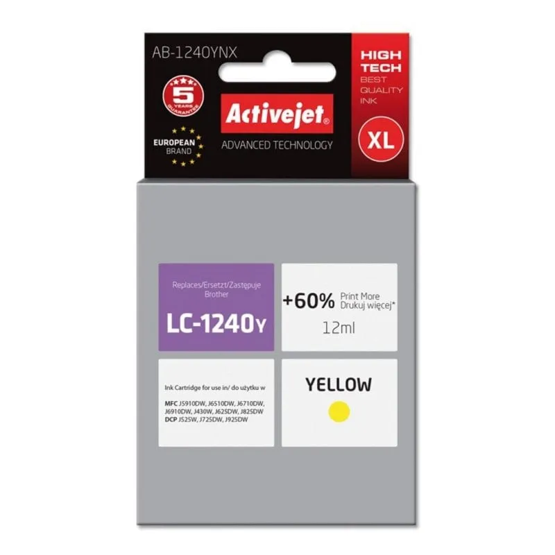 Cartuccia per Cartuccia di Inchiostro Activejet AB-1240YNX Giallo Compatibile Brother - immagine 1