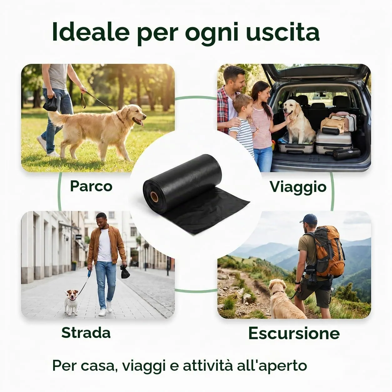 Sacchetti Igienici per Cani, 600 Sacchetti in 40 Rotoli, Sacchetti per Cacca di Cane 23 x 30 cm, Neri, Resistenti e Facili da Separare, per Passeggiate, Viaggi e Uso Quotidiano - immagine 2