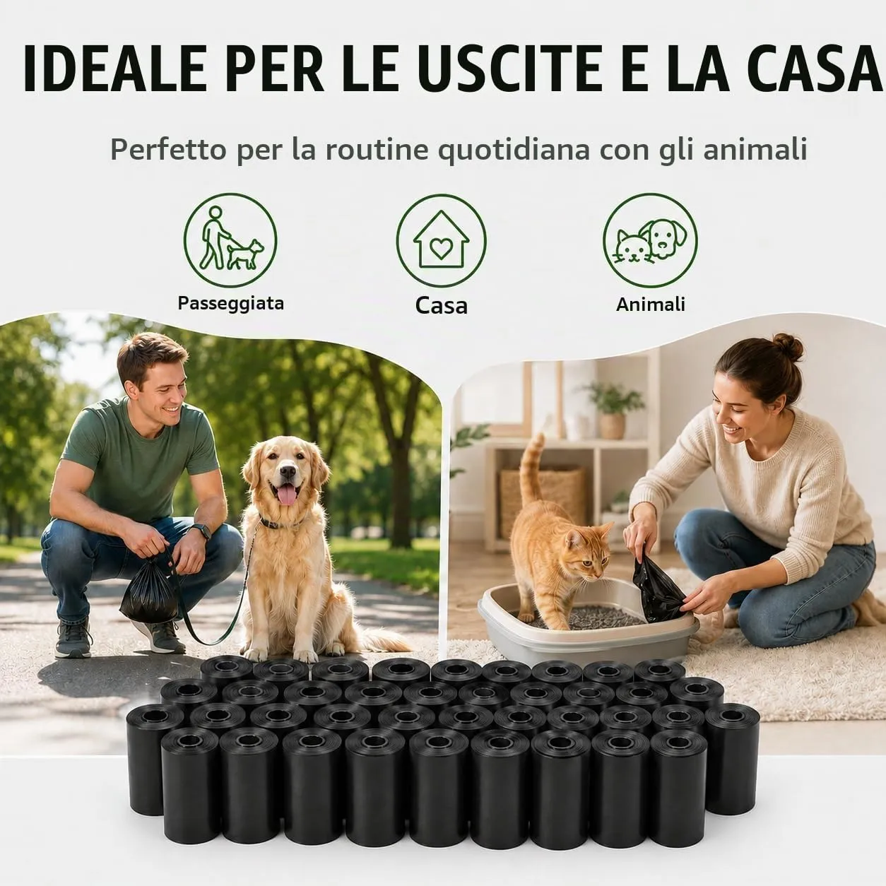 Sacchetti Igienici per Cani, 600 Sacchetti in 40 Rotoli, Sacchetti per Cacca di Cane 23 x 30 cm, Neri, Resistenti e Facili da Separare, per Passeggiate, Viaggi e Uso Quotidiano - immagine 5