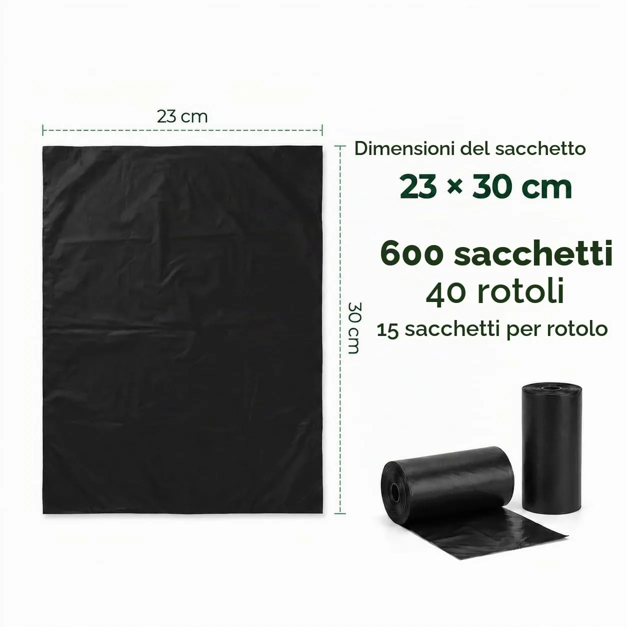 Sacchetti Igienici per Cani, 600 Sacchetti in 40 Rotoli, Sacchetti per Cacca di Cane 23 x 30 cm, Neri, Resistenti e Facili da Separare, per Passeggiate, Viaggi e Uso Quotidiano - immagine 7