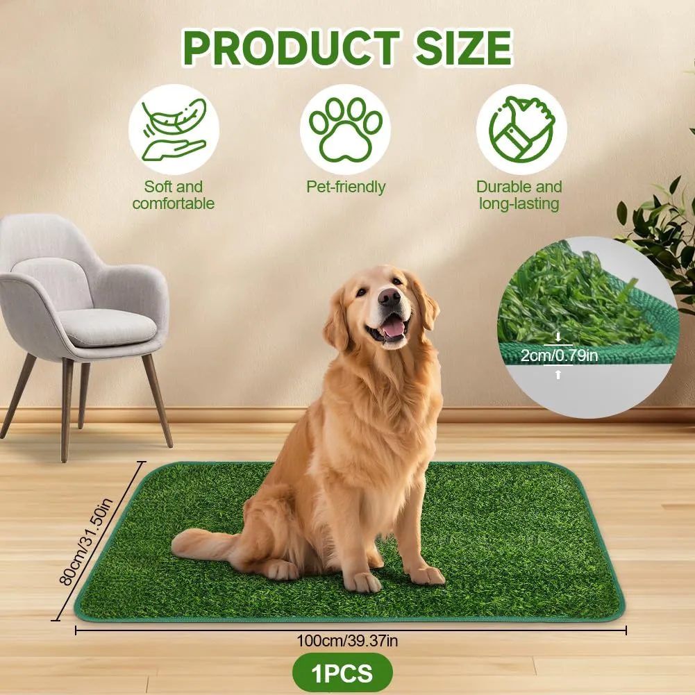 AUYAO Lettiera per Cani, Dog Toilette per Cani con Erba Artificiale, 80 x 100 cm, Toilette Tappeto Erboso Lavabile per Training Cucciolo per Interni ed Esterni, Verde - immagine 2