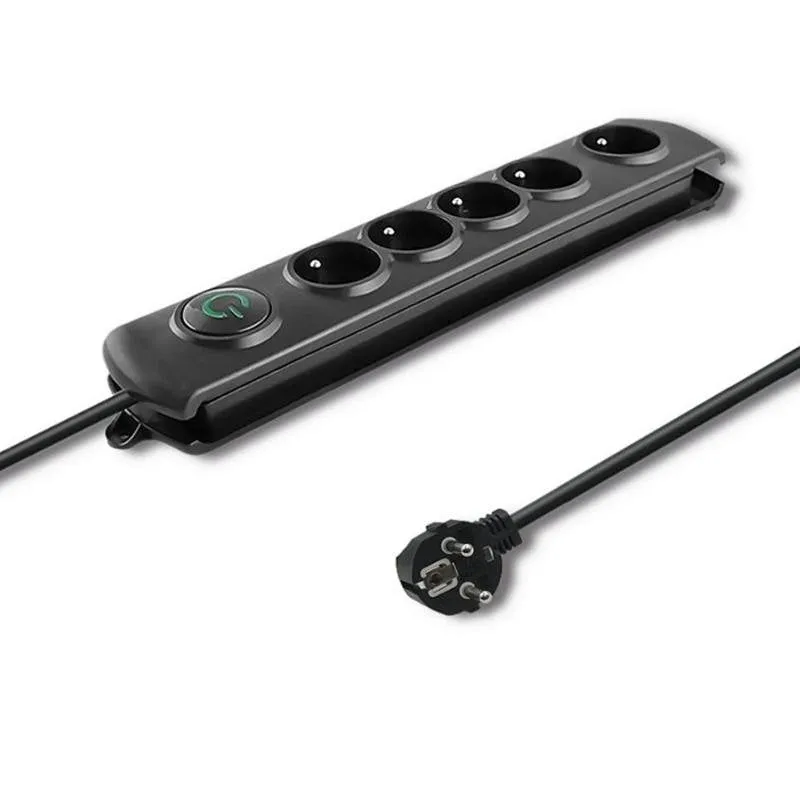 Multipresa Qoltec 50269 5 prese con interruttore e protezione nera - immagine 1