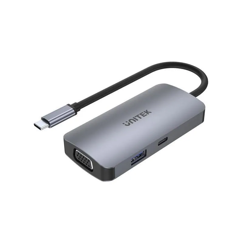 Base per portatili Unitek P5 Trio USB-C 100W HDMI VGA Grigio Alluminio - immagine 1