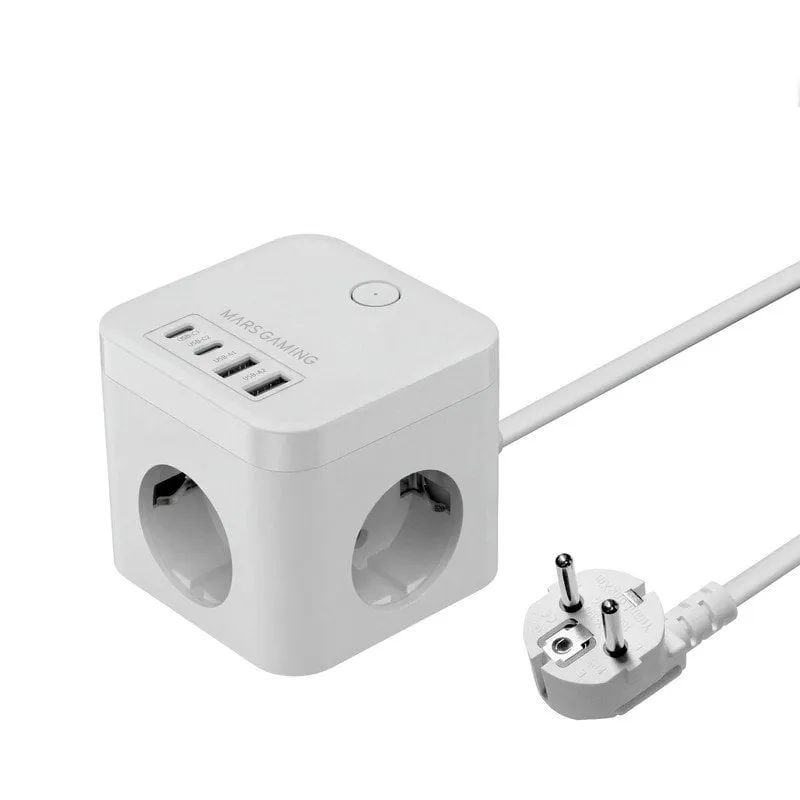 Caricatore Mars Gaming MD-CUBE35 Powercube 3x Schuko 4x USB PD 35W GaN Bianco - immagine 1