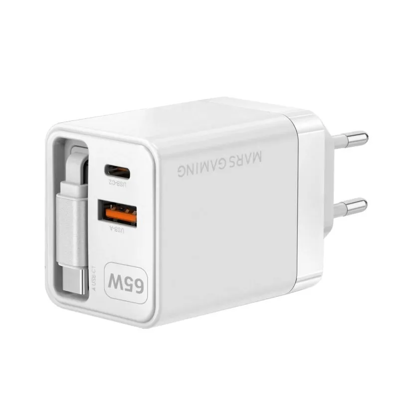 Caricatore Mars Gaming MD-GAN65R USB-C GaN 65W cavo retrattile bianco - immagine 1