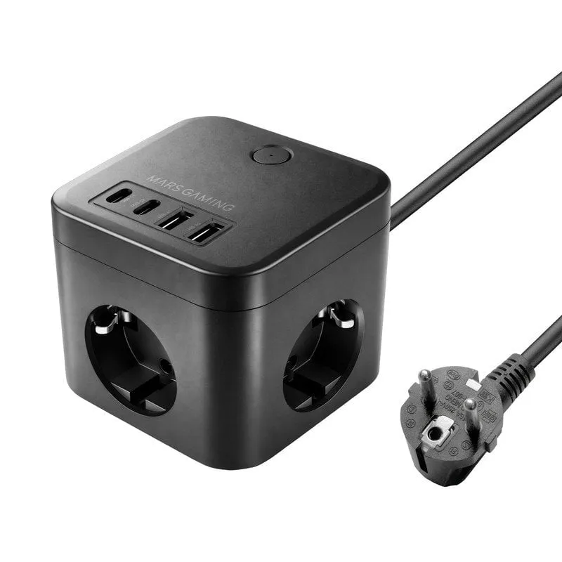 Caricatore Mars Gaming MD-CUBE35 Powercube 3x Schuko 4x USB PD 35W GaN Nero - immagine 1