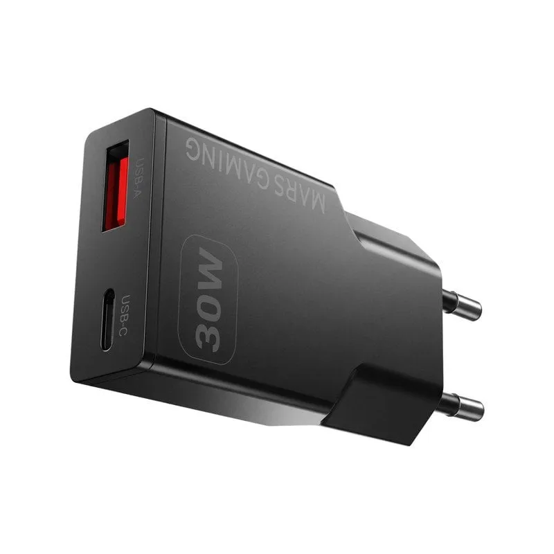 Caricatore Mars Gaming MD-GAN30 30W GaN USB-C USB-A Ricarica Rapida Nero - immagine 1
