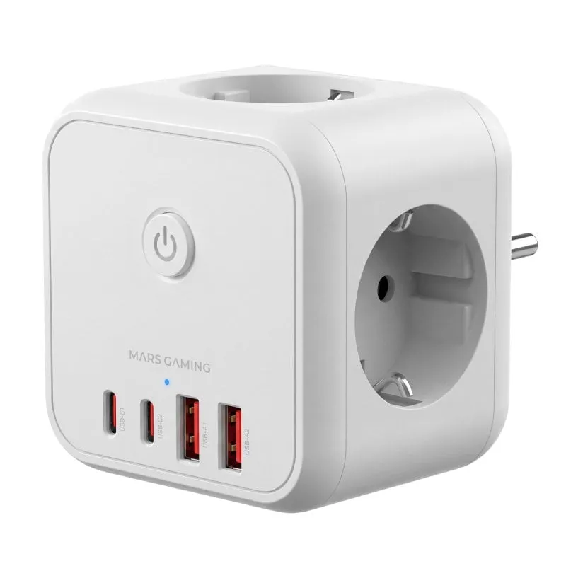Caricatore Mars Gaming MD-CUBE20 Powercube 3x Schuko 4x USB PD 20W GaN Bianco - immagine 1