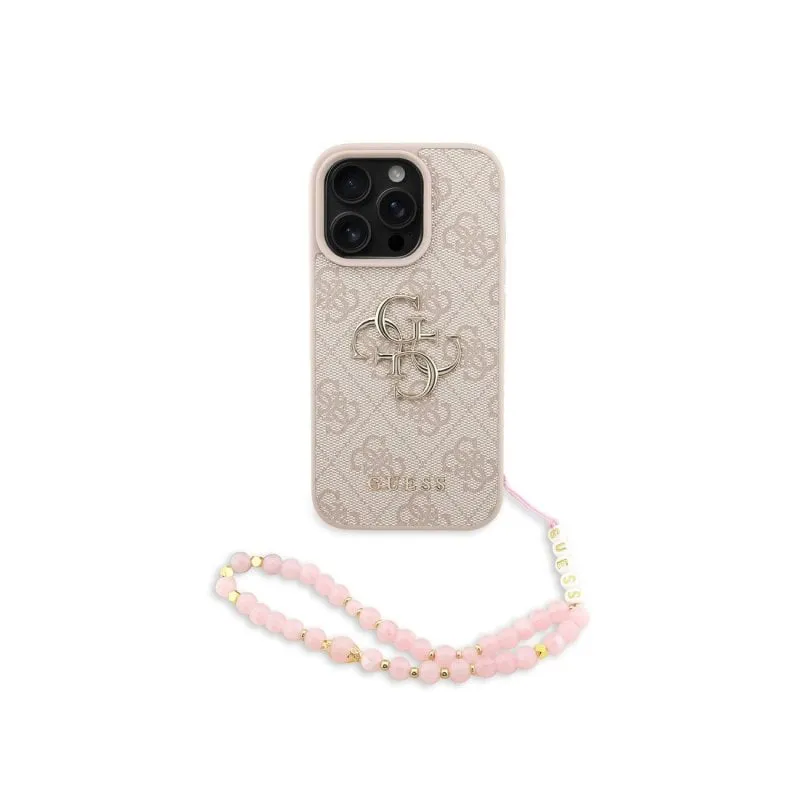 Funda per smartphone Guess Polipelle Rosa Logo 4G Correa Perle per iPhone 16 Pro - immagine 1