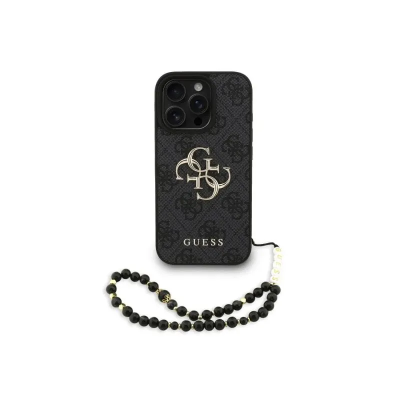 Funda per smartphone Guess Polipelle Nera Logo 4G Correa Perle per iPhone 16 Pro - immagine 1