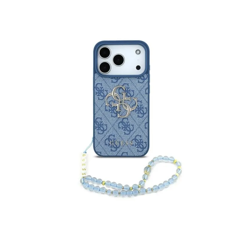 Funda per smartphone Guess Polipiel Blu Logo 4G Classico con Perle per iPhone 17 Pro Max - immagine 1