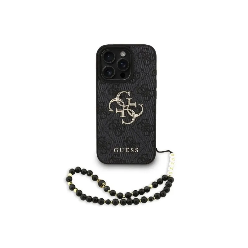 Funda per smartphone Guess Polipiel Nera Logo 4G Correa Perle per iPhone 16 Pro Max - immagine 1