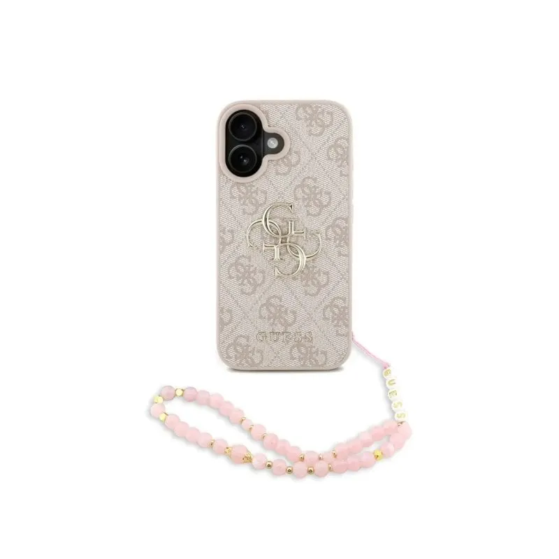 Funda per smartphone Guess Polipelle Rosa Logo 4G Correa Perle per iPhone 16 - immagine 1
