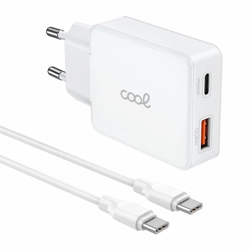 Caricatore di Rete Universale Ultra Veloce PD Tipo-C + USB COOL (65W + Cavo Tipo-C) GaN Bianco - immagine 1
