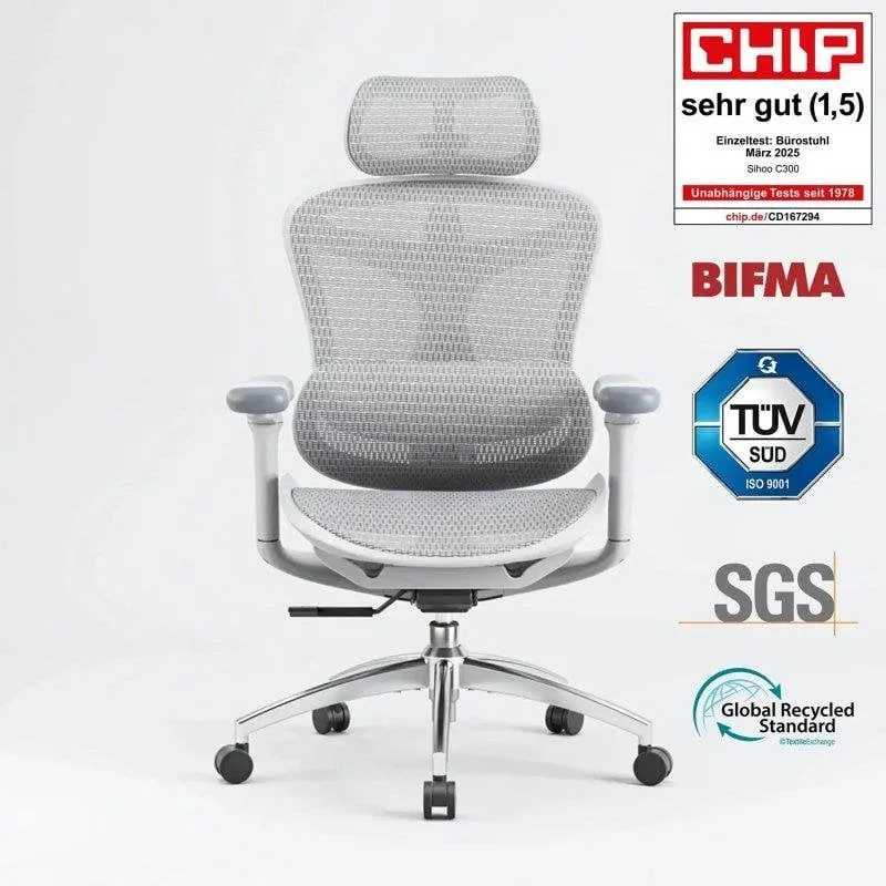 Sedia da Ufficio Ergonomica Sihoo Doro C300 - Braccioli 3D - Supporto Lombare Auto-regolabile - Bianco - immagine 1
