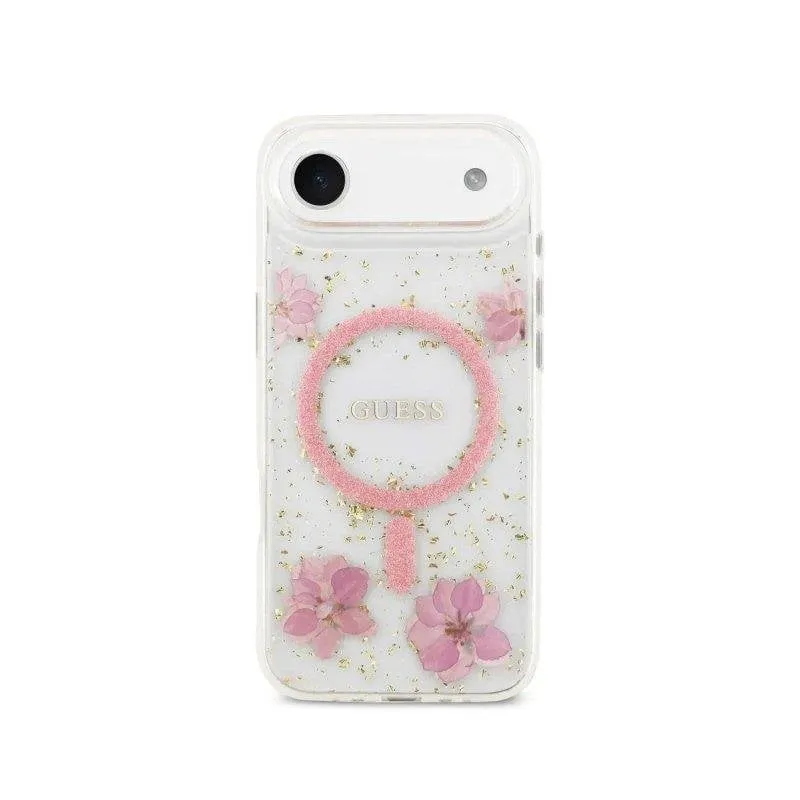 Cover Guess elegante con fiori rosa e dettagli dorati per iPhone Air - immagine 1