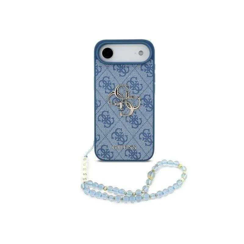 Custodia Guess Air polipelle blu logo 4G con cinturino perle per iPhone - immagine 1