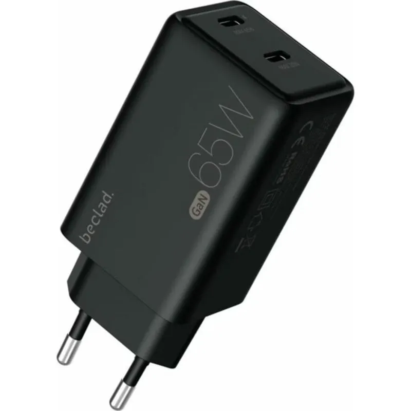 Caricatore USB-C 65W 2 Porte GaN Power Delivery Nero Beclad - immagine 1