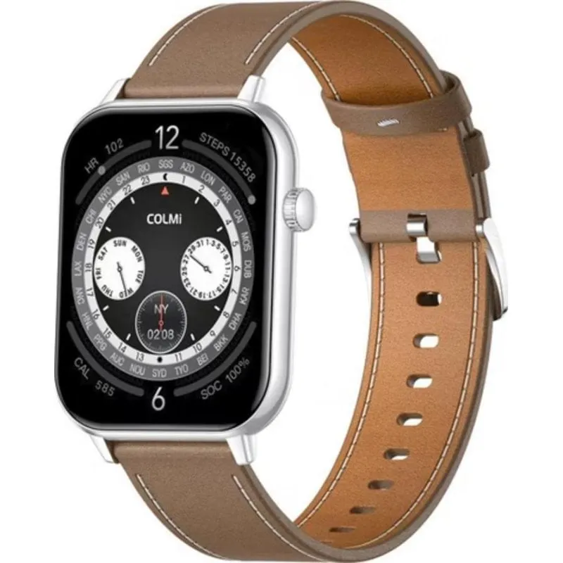 Colmi C28 Bluetooth 1,93" AMOLED Argento Cinturino Marrone M/L Cardiofrequenzimetro Monitor Sonno - immagine 1