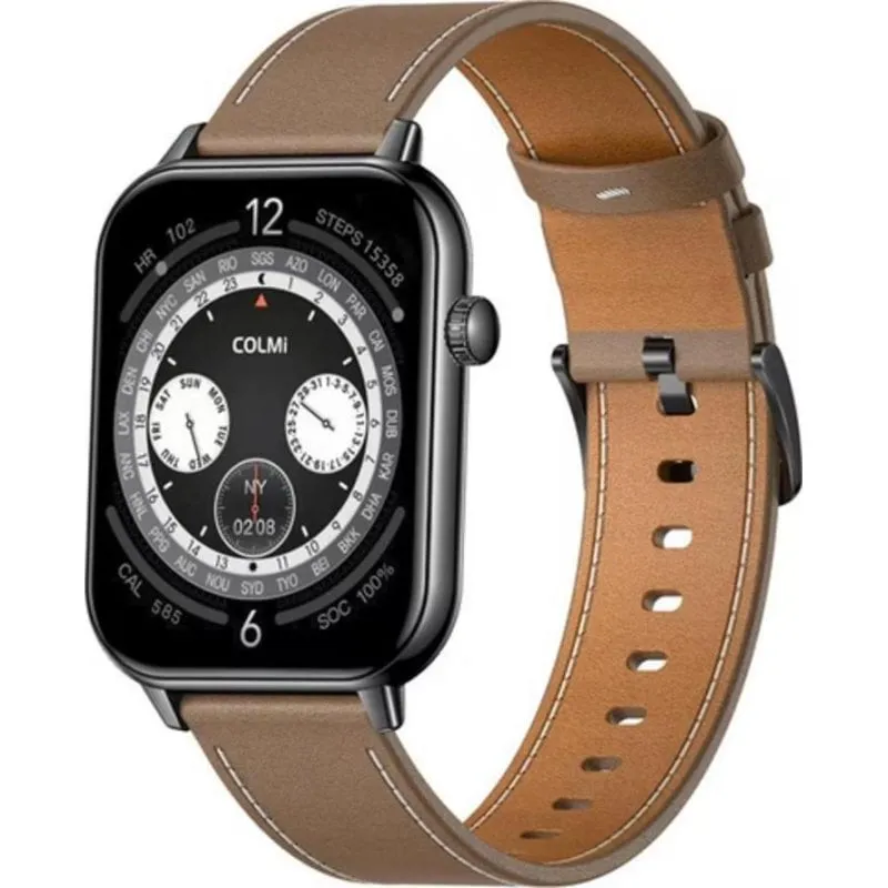 Colmi C28 Bluetooth 1,93" AMOLED Nero Cinturino Pelle Marrone L Impermeabile IP68 Cardiofrequenzimetro - immagine 1