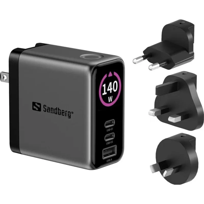 Caricatore USB Sandberg Travel Charger PD140W Display 3 Porte - immagine 1
