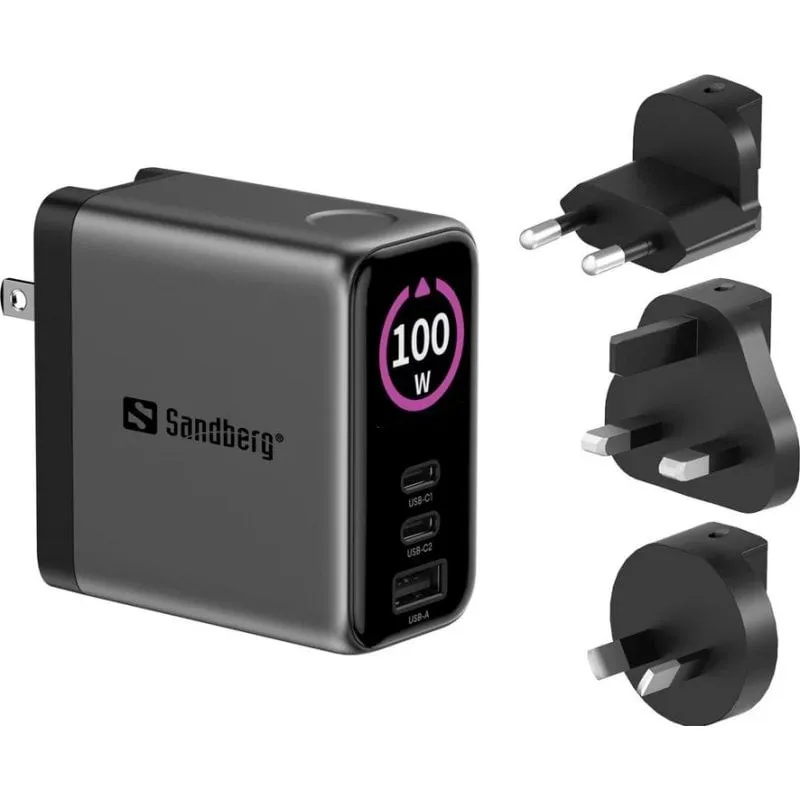 Caricatore Sandberg Travel Charger PD100W Display USB-C e USB-A - immagine 1