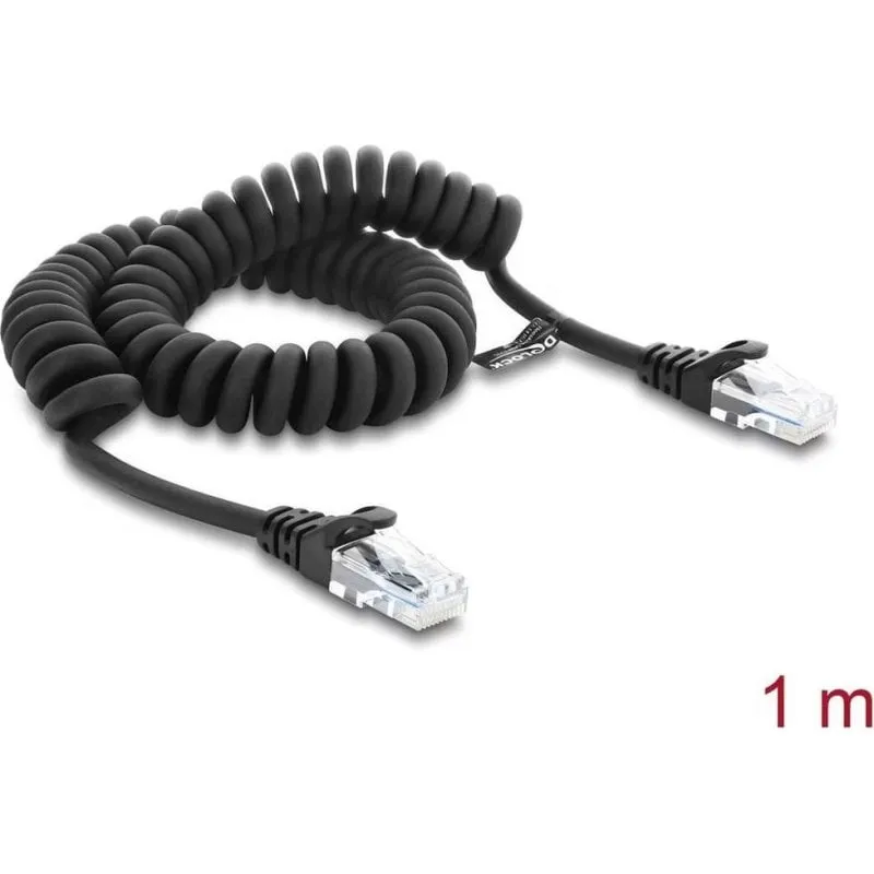 Cavo di Rete Delock RJ50 a Spirale 1 m Nero Cat.5e - immagine 1