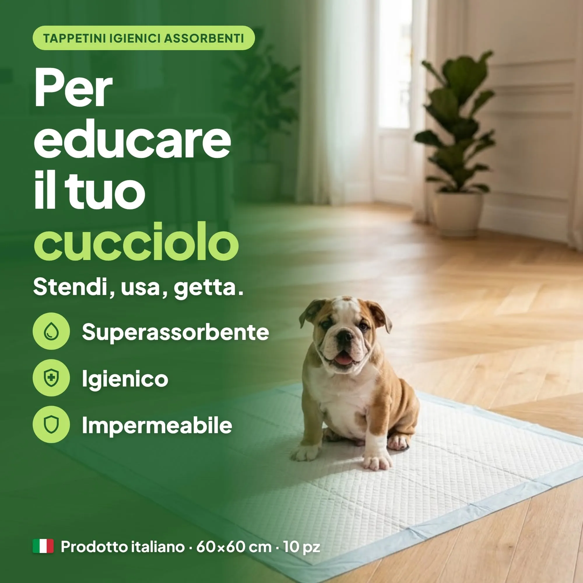 Italian Pet Traversine per Cani e Gatti 60x60 cm, 10 Pezzi – Tappetini Igienici Super Assorbenti con Polimeri SAP, Antiodore e Fondo Impermeabile – Formato Viaggio, Prodotto Italiano - immagine 3