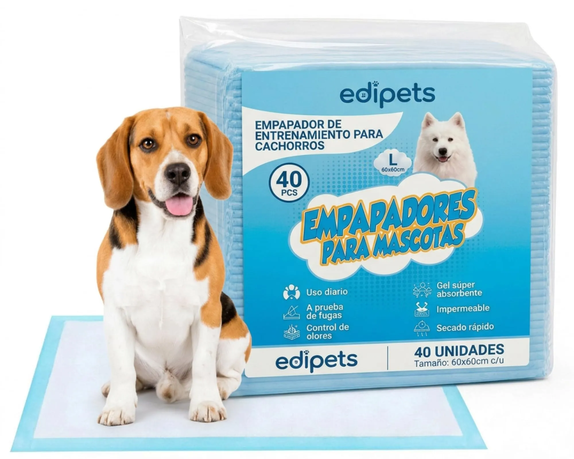 Edipets, Tappetini Igienici per Cani 60x60, Assorbenti, Tappetini Monouso per l'Addestramento dei Cuccioli (40 unità) - immagine 1