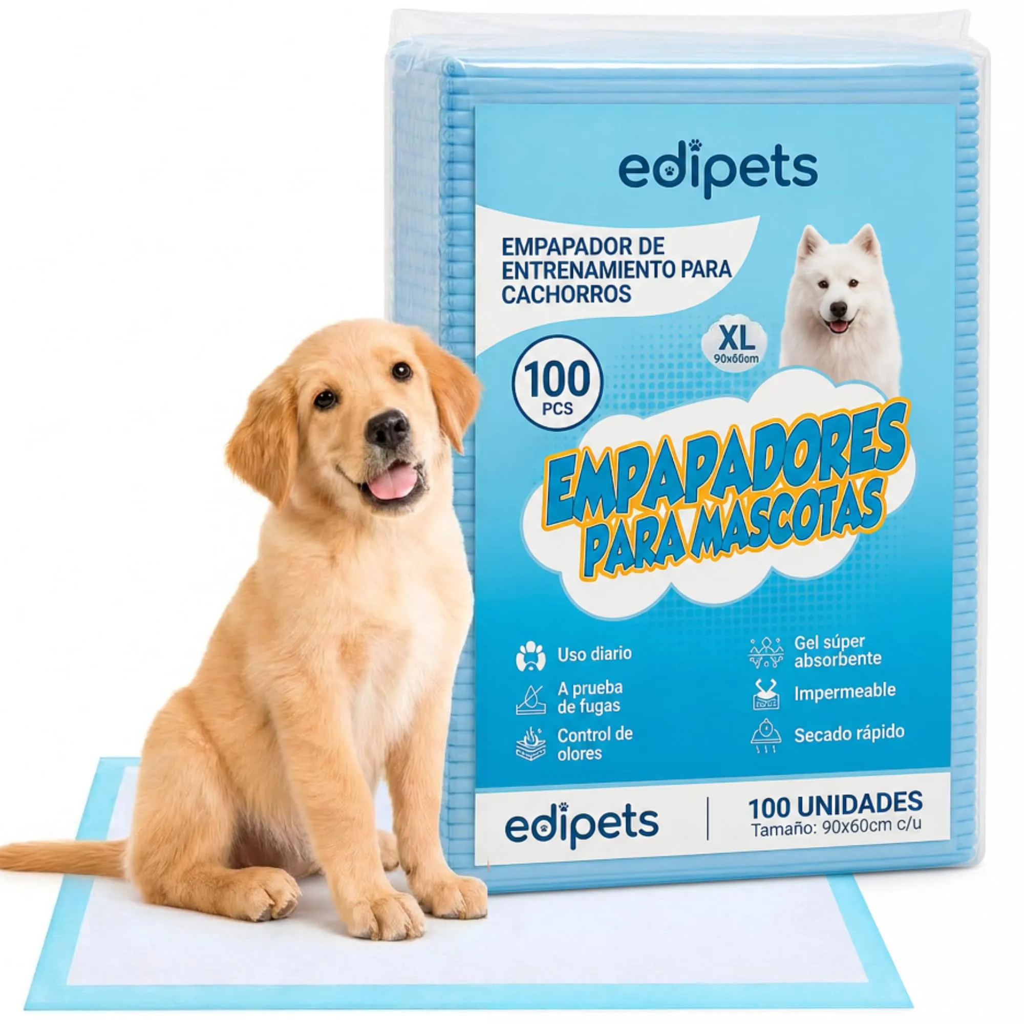 Edipets, Tappetini Igienici per Cani 60x90, Assorbenti, Tappetini Monouso per l'Addestramento dei Cuccioli (100 unità) - immagine 1