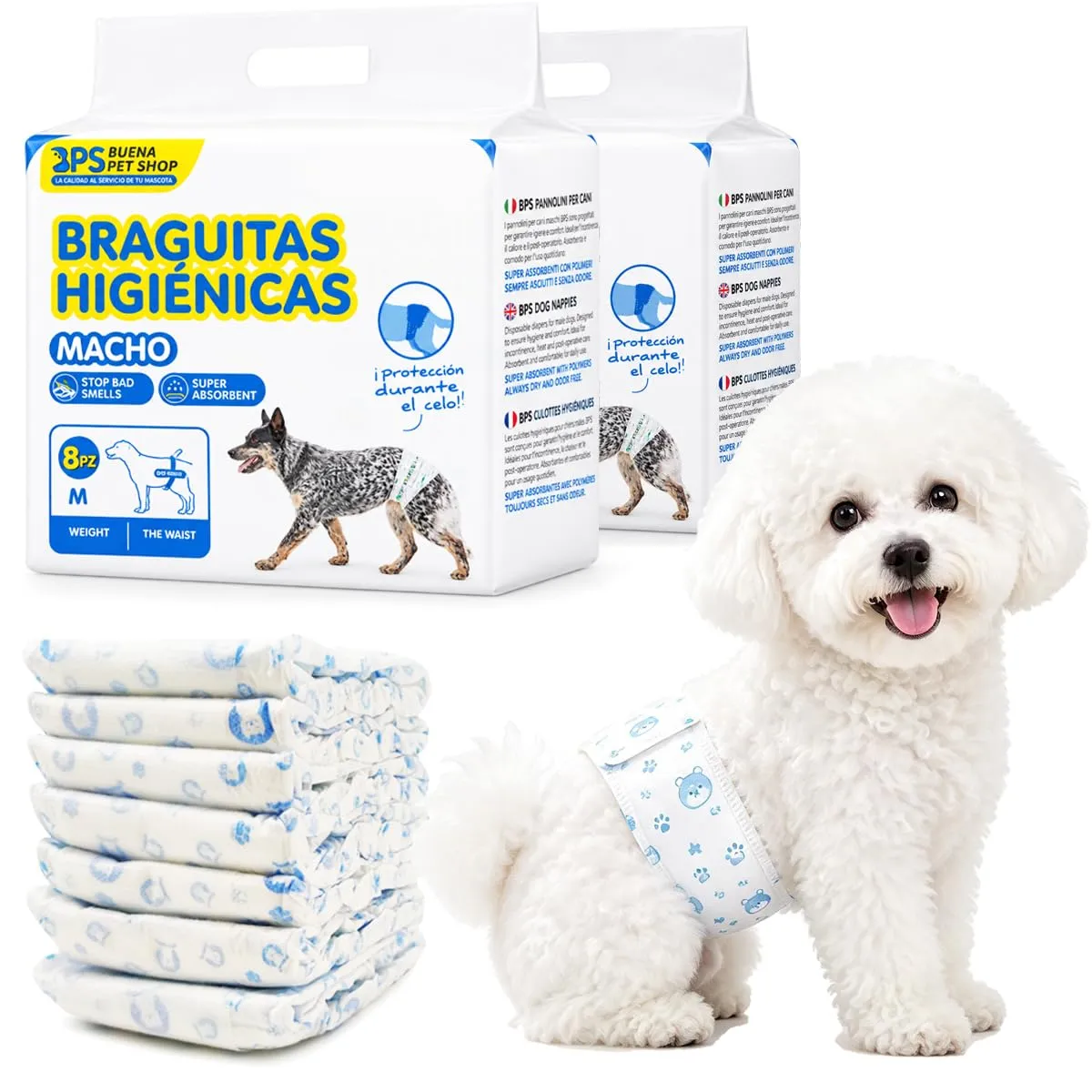 BPS 16x Pannolino per cani sanitari, per animali domestici, usa e getta, da uomo, super assorbente, mutandine igieniche, 4 taglie (S) BPS-2204 x 2 - immagine 1