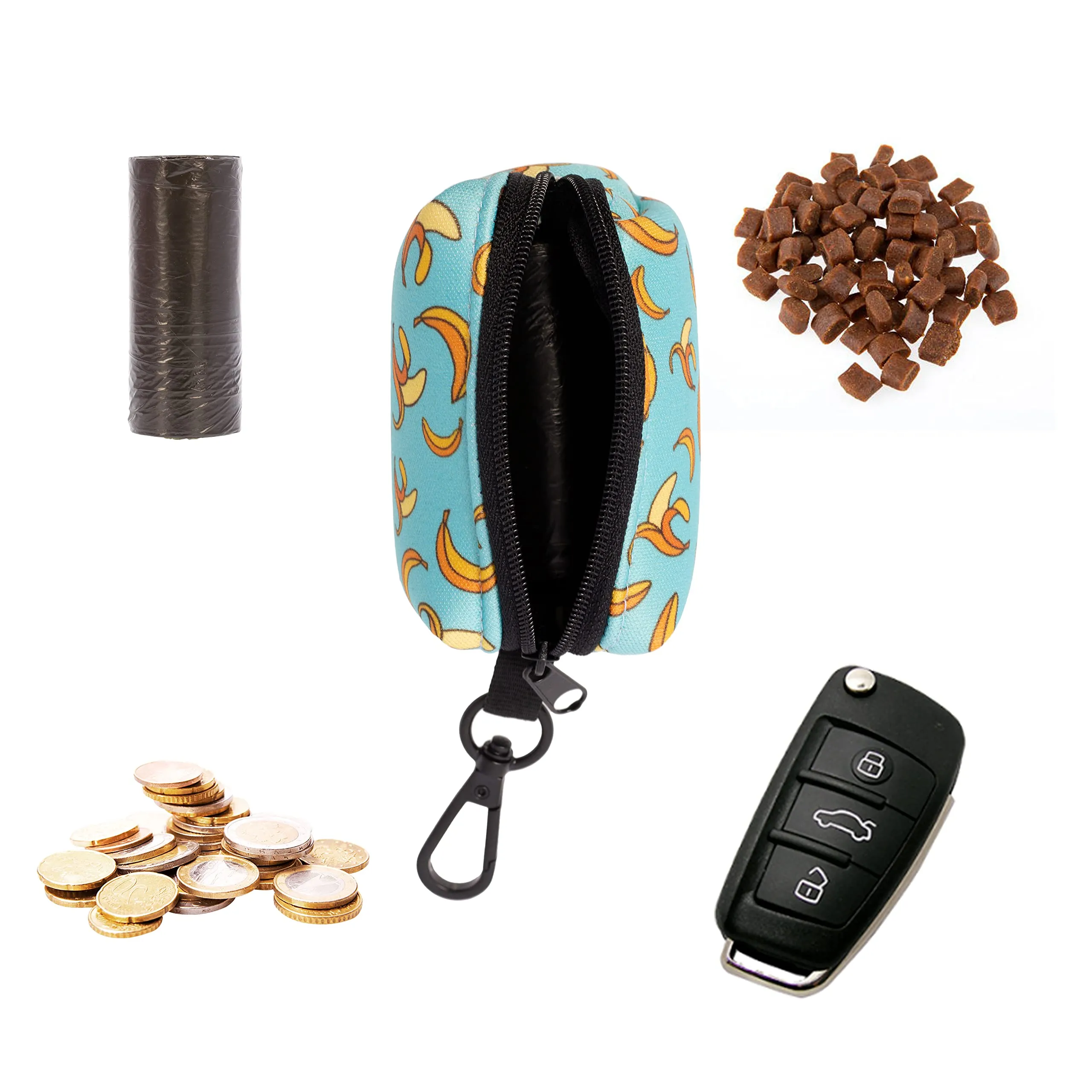 SUPER DOGGY Dispenser per Sacchetti per Cacca di Cane - Porta Sacchetti con Disegni per Guinzaglio - Buste per Premi e Accessori per Animali Domestici - Include Bustine per Cani (Blue Bananas) - immagine 4