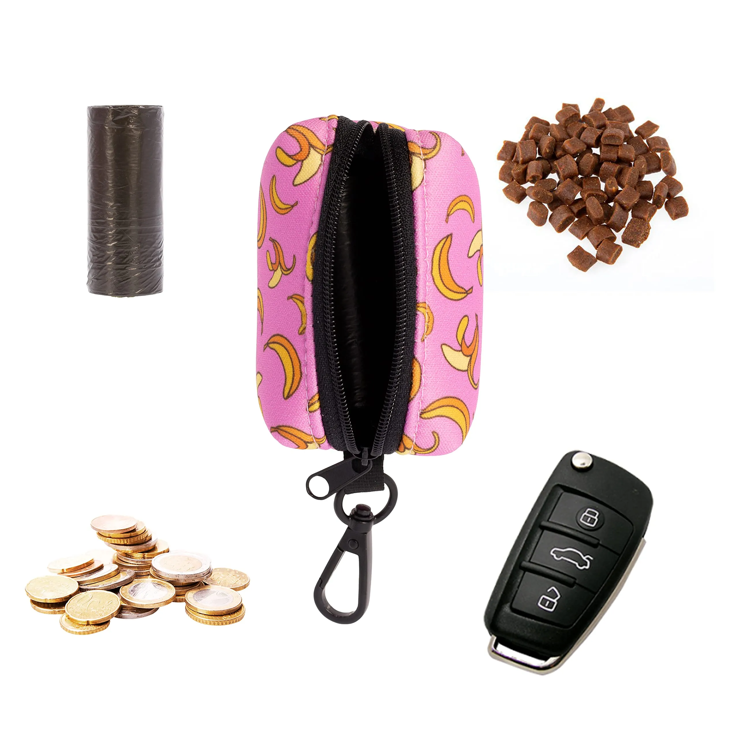 SUPER DOGGY Dispenser per Sacchetti per Cacca di Cane - Porta Sacchetti con Disegni per Guinzaglio - Buste per Premi e Accessori per Animali Domestici - Include Bustine per Cani (Pink Bananas) - immagine 4