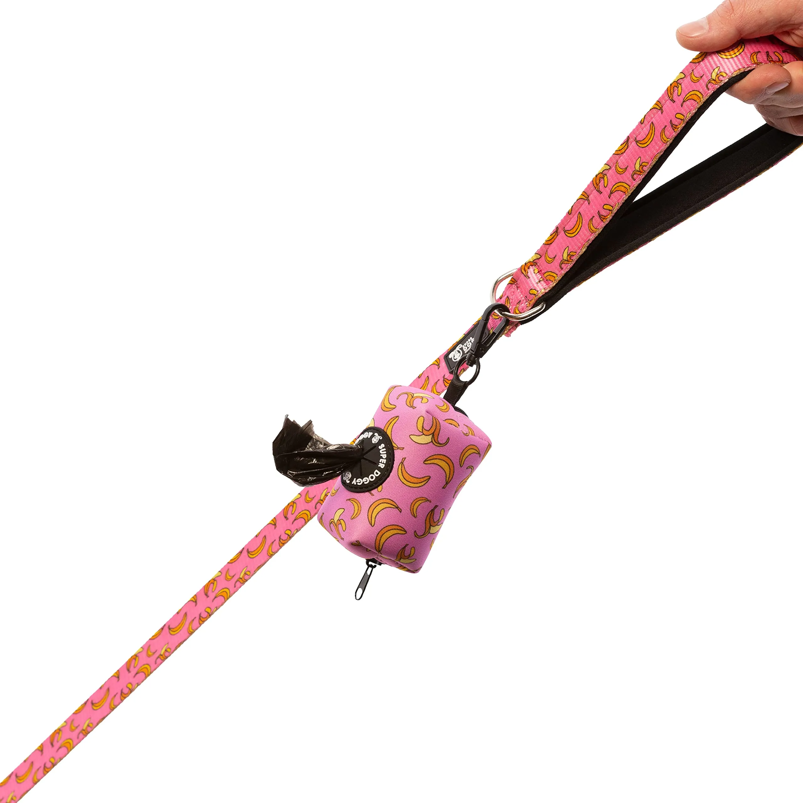 SUPER DOGGY Dispenser per Sacchetti per Cacca di Cane - Porta Sacchetti con Disegni per Guinzaglio - Buste per Premi e Accessori per Animali Domestici - Include Bustine per Cani (Pink Bananas) - immagine 5