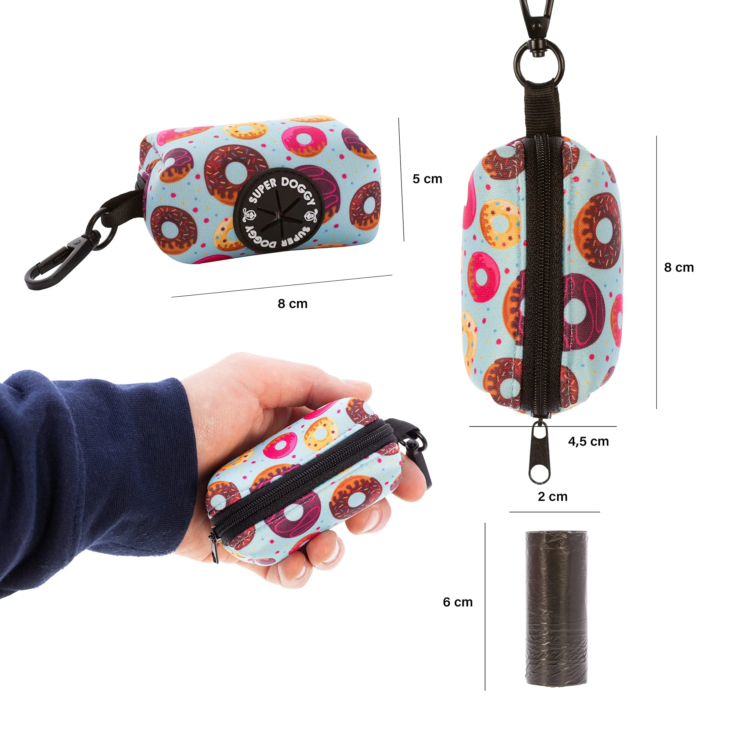 SUPER DOGGY Dispenser per Sacchetti per Cacca di Cane - Porta Sacchetti con Disegni per Guinzaglio - Buste per Premi e Accessori per Animali Domestici - Include per Bustine Cani (Donuts) - immagine 3