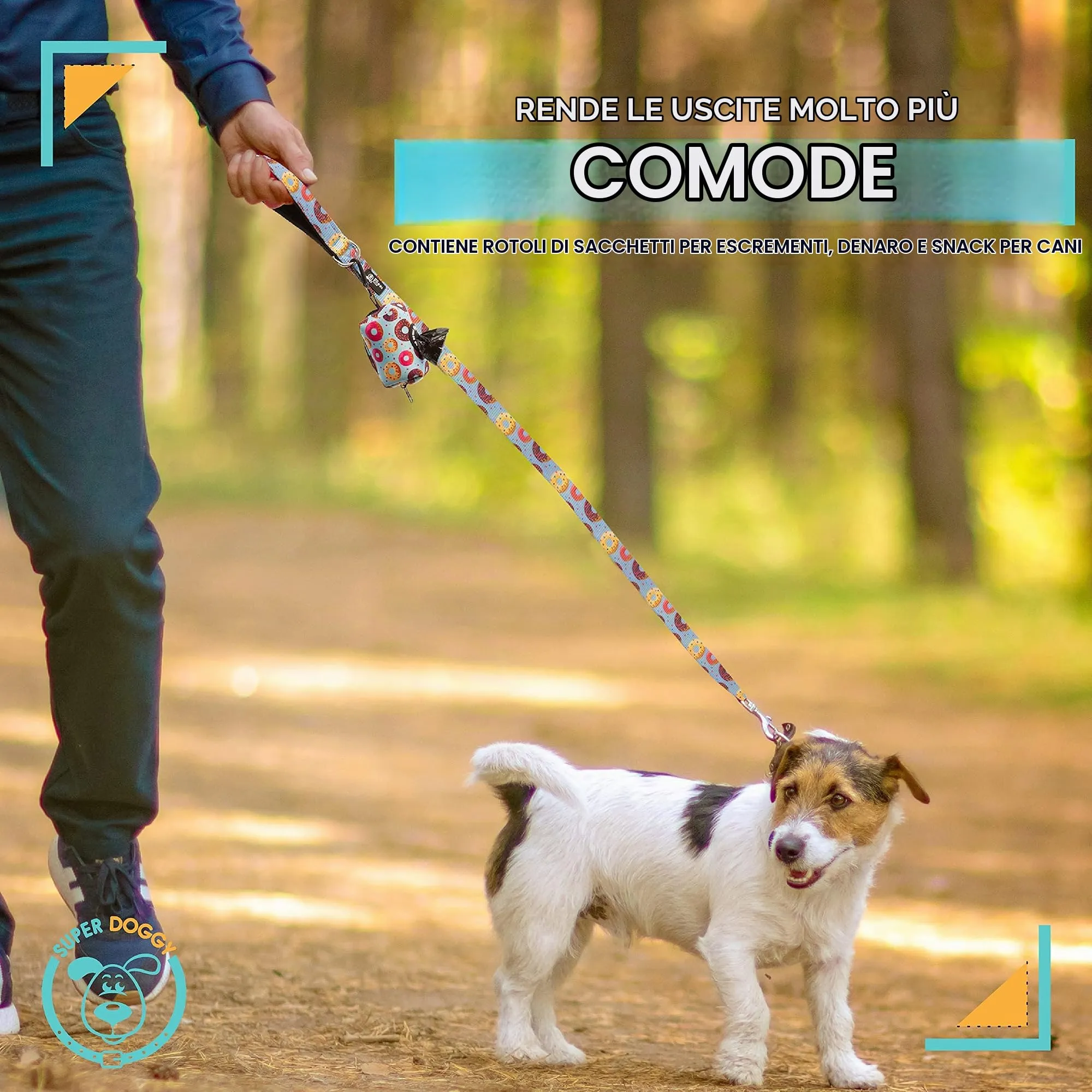 SUPER DOGGY Dispenser per Sacchetti per Cacca di Cane - Porta Sacchetti con Disegni per Guinzaglio - Buste per Premi e Accessori per Animali Domestici - Include per Bustine Cani (Donuts) - immagine 6